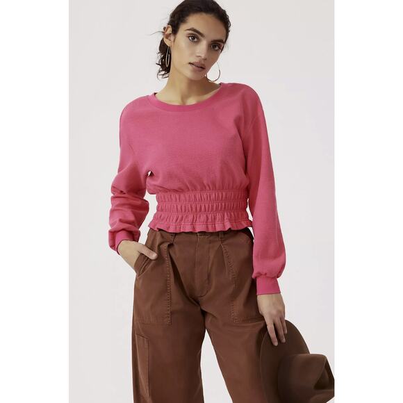 NEW Anthropologie Maeve Pink Smocked Boat Neck Pullover - Large - Picture 1 of 8